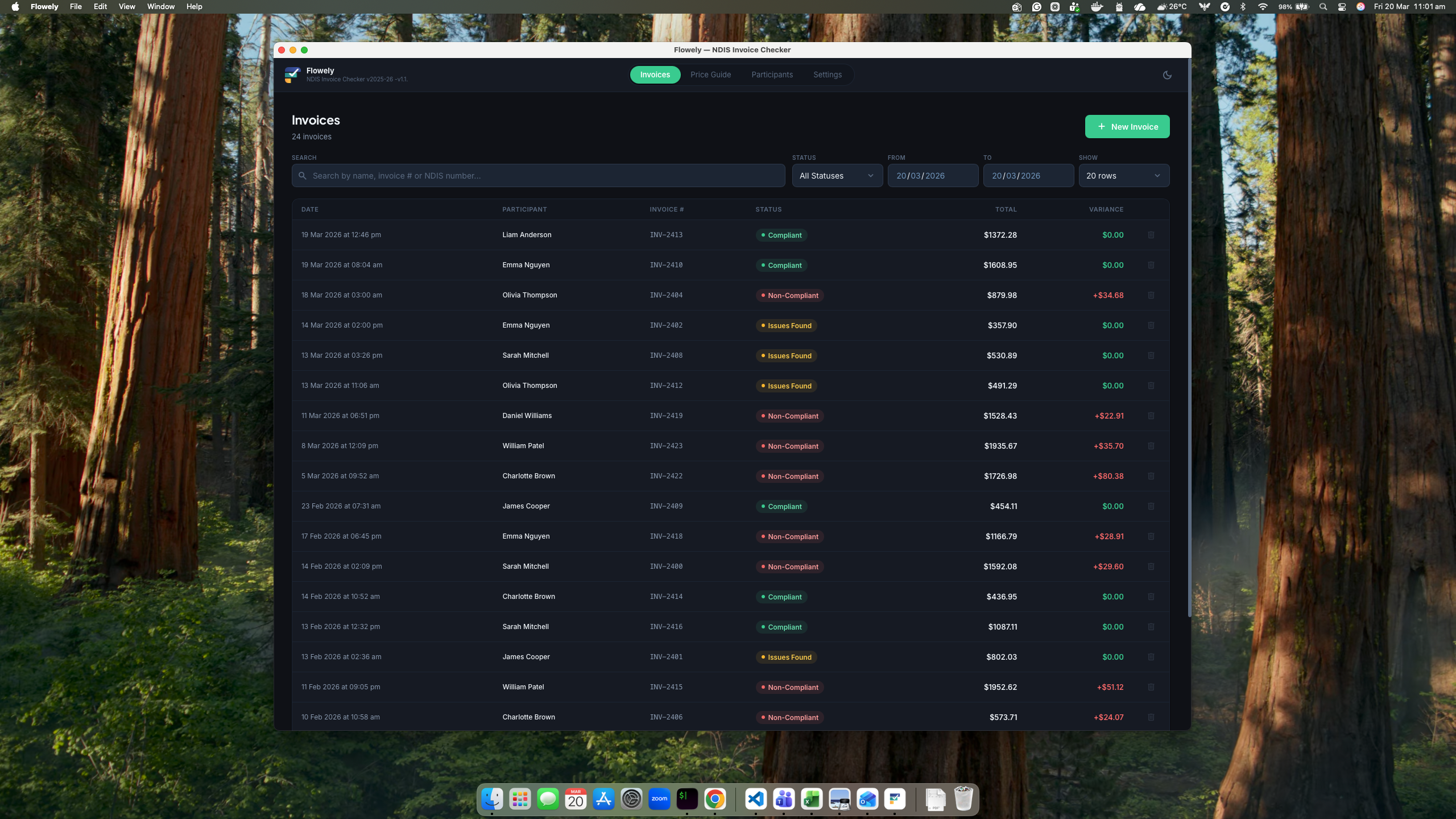 Flowely — NDIS Invoice Checker running on macOS